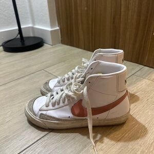 Nike Blazer Mid White Coral Pink Swoosh Distressed Sneakers